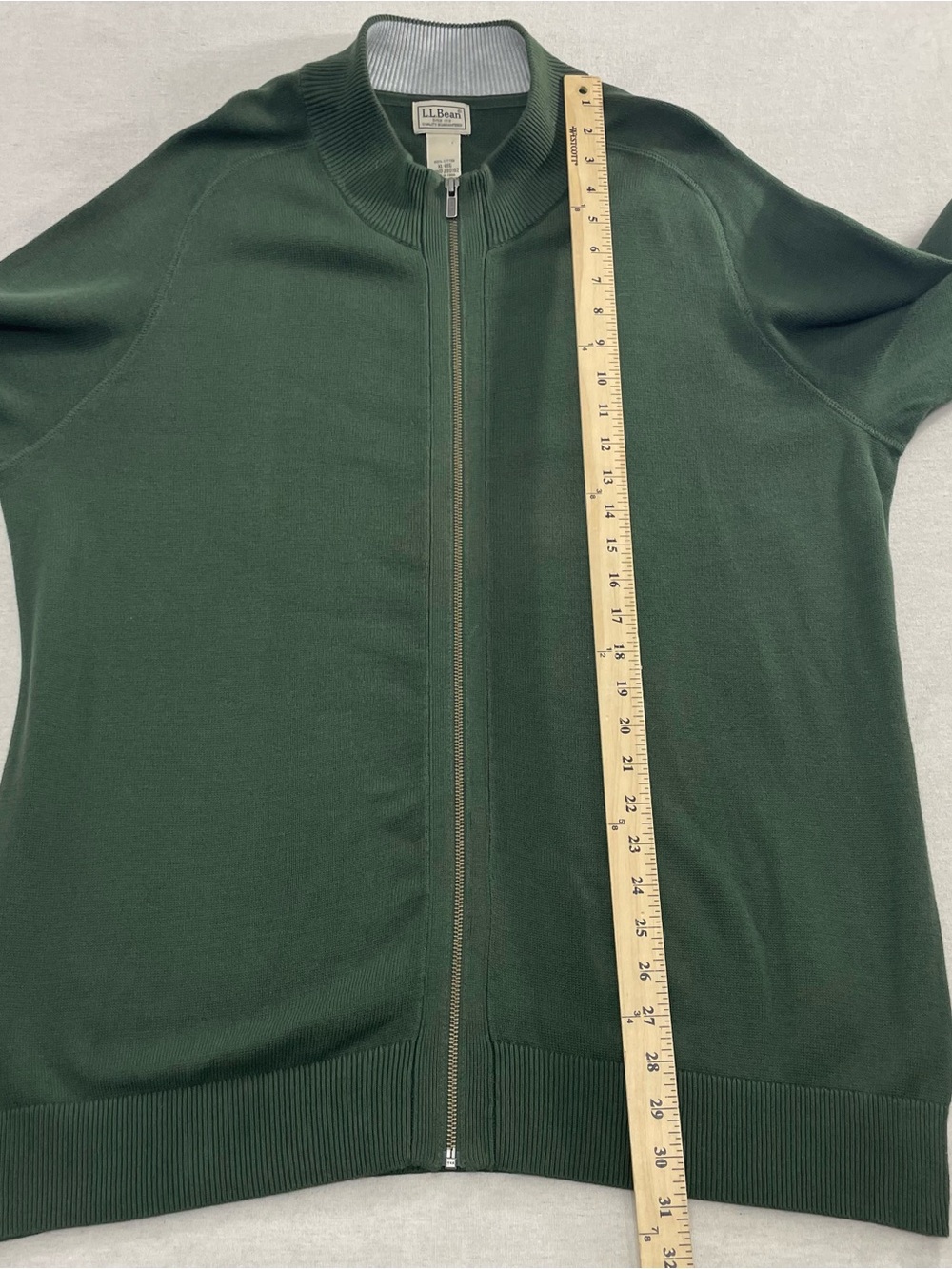 LL Bean Cardigan Sweater Mens Sz XL Reg Full Zip Mock Neck 100% Cotton Ribbed - Picture 10 of 11